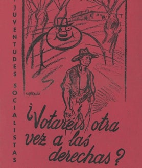 Imagen secundaria 2 - Arriba, 'Cárcel de Valdenoceda (patio), cola para las cebolletas'. Sobre estas líneas, a la izquierda, 'Cárcel de Valdenoceda'. A la derecha, cartel publicitario de las Juventudes Socialistas, 1936