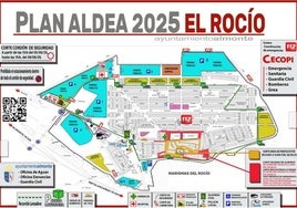 Plano de la aldea del Rocío 2025: mapa de las calles, parkings, paradas de autobuses...