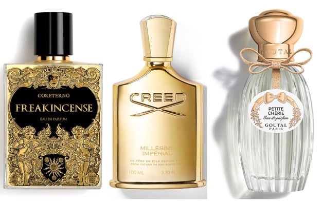 De izquierda a derecha: Freakincense de Coreterno (149 €, 100 ml); Millésime Imperial de The House of Creed (240 €, 100 ml); Petite Chérie de Goutal Paris (190 €, 100 ml).